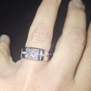 Sterling Silver Ring 1 CT Fantasy Blue Center Stone & 6 Side Stones NWT